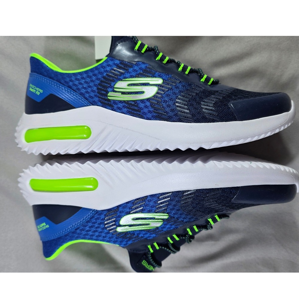 Skechers Swift Fit Kids Size 3 Blue Lime Green Hands Free Slip-ins 17342L NEW